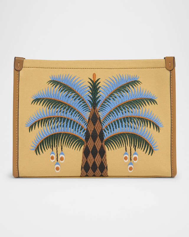 Embroidered Canvas Pouch Bag